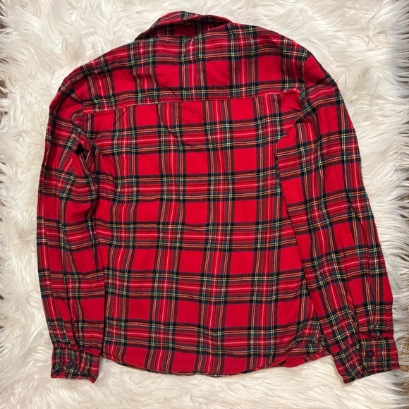 H&M Boys Red Plaid Flannel Button-Down Shirt Long Sleeve Size 8 Holiday Casual - Picture 3 of 3
